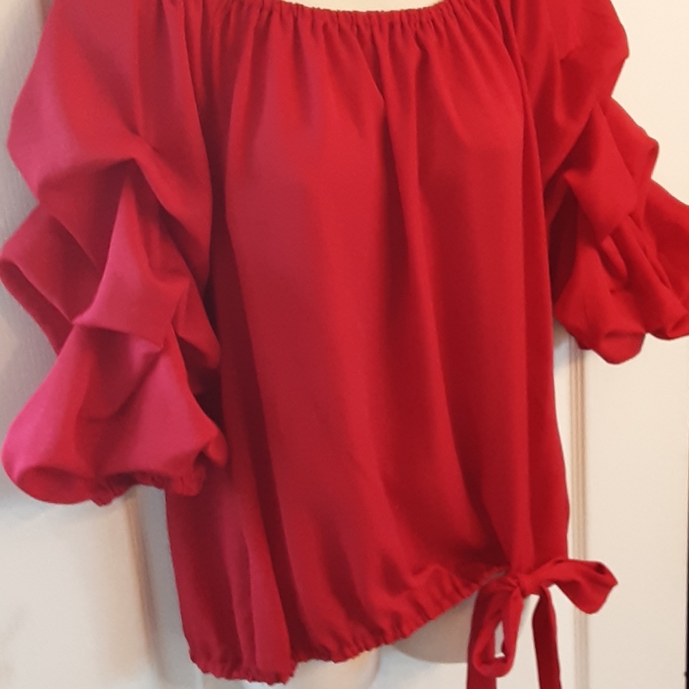 MSK Red Ruffle Sleeve Top - Picture 8 of 12